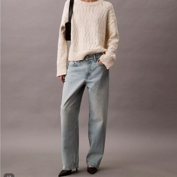 90s/Y2K Calvin Klein Light Wash High Waist Straight Easy Fit Rigid Denim Jean 12 - Picture 1 of 15